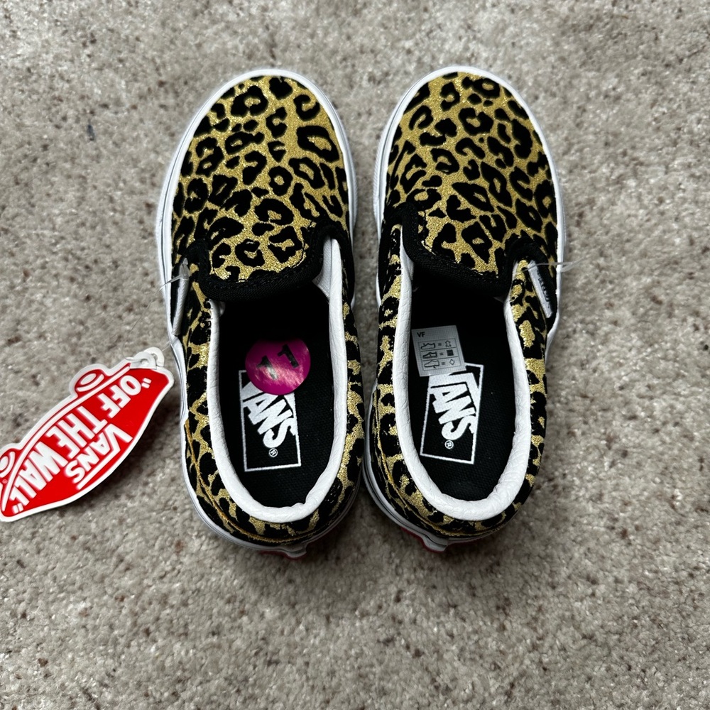Vans Kids Black and Yellow Leopard Slip-On Sneakers